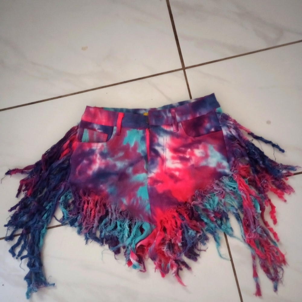Distressed tie-dye shorts